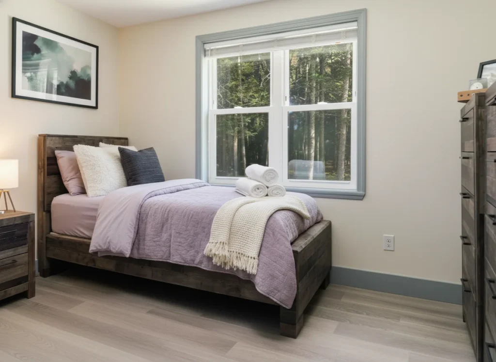 Resident bedroom at Never Alone rehab facility