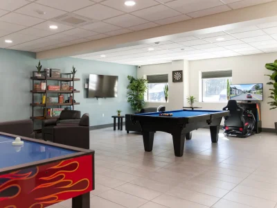Modern game room at Never Alone Treatment Facility